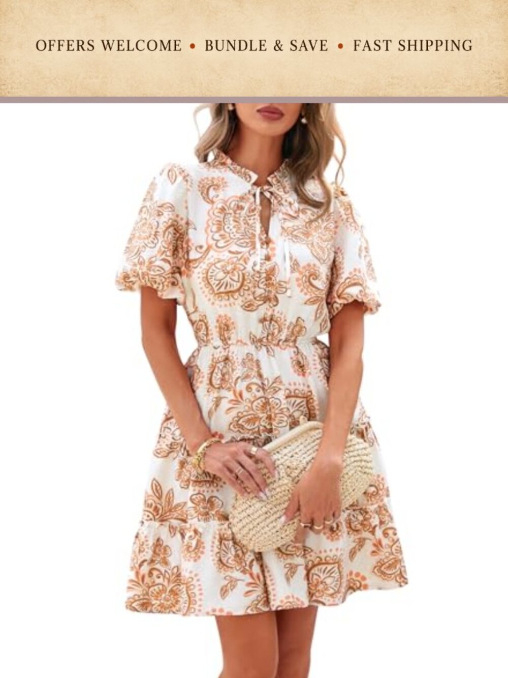 BTFBM Women's Summer Floral Mini Dress V Neck Ruffle Boho